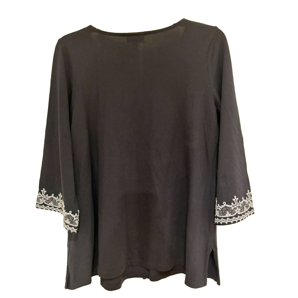 J Jill Women's Shirt SP Small Petite Long Sleeve Navy Blue Tunic Embroidered NWT - Picture 4 of 11